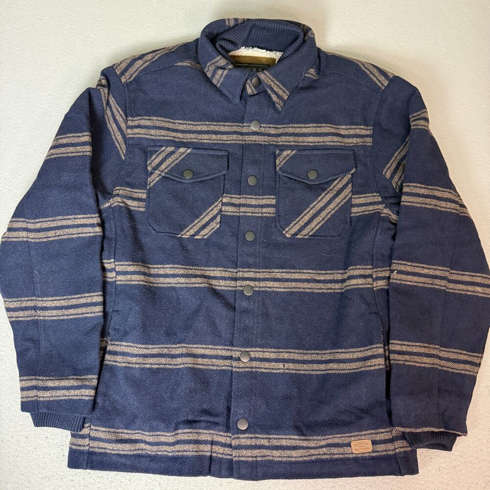 JACHS New York Men’s L Wool Blend Sherpa Lined Shirt Jacket Navy Stripe